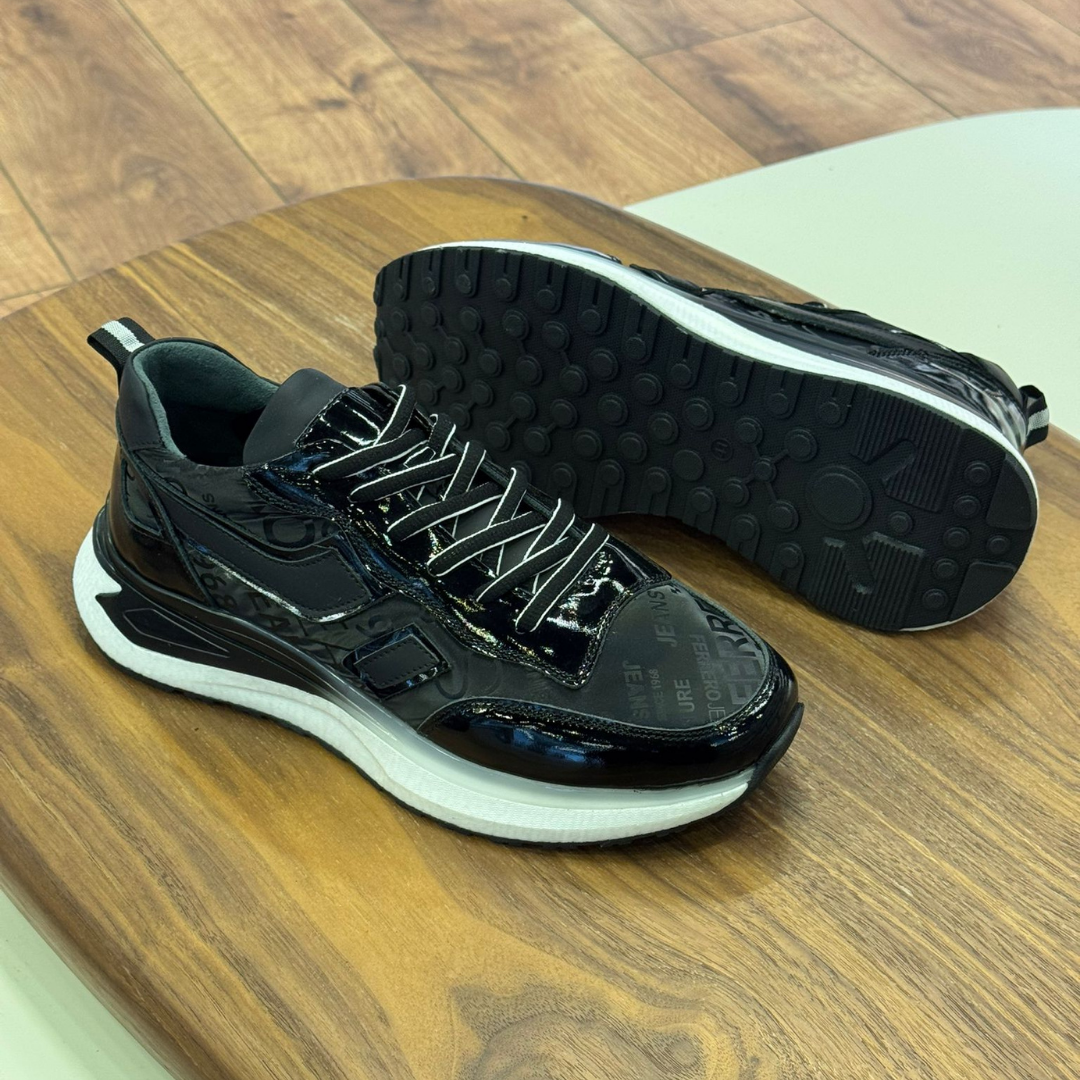 1091 Paraşüt Siyah Hakiki Deri Sneakers